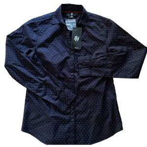 Fig Button Up Shirt Women XS Black Red Micro Dot Dark Academia Preppy Minimalist